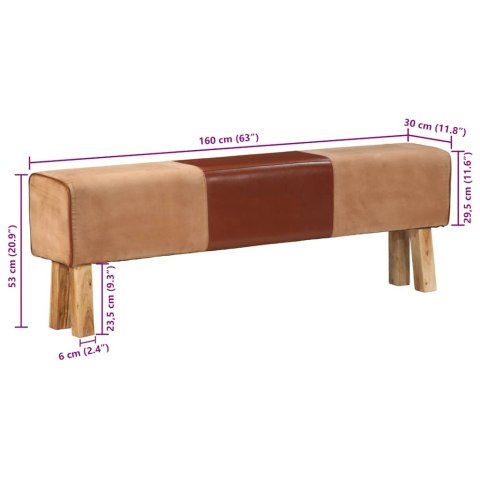 VidaXL Kozioł gimnastyczny, 160 cm, brązowy, skóra i drewno akacjowe