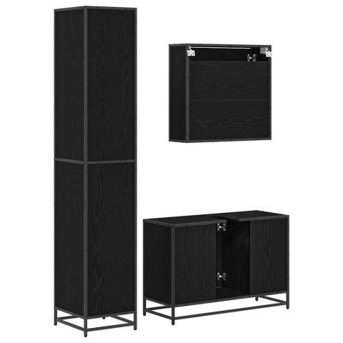 ZESTAW MEBLI ŁAZIENKOWYCH Z PÓŁKĄ Z DRZWIAMI 3 PCS CZARNY DĄB