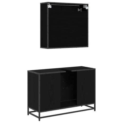 ZESTAW MEBLI ŁAZIENKOWYCH Z PÓŁKĄ Z DRZWIAMI 2 PCS CZARNY DĄB
