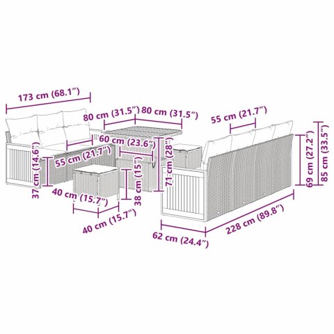 VidaXL Zestaw Sof na Ogród 10 pcs Szary Ciemnoszary polirattan