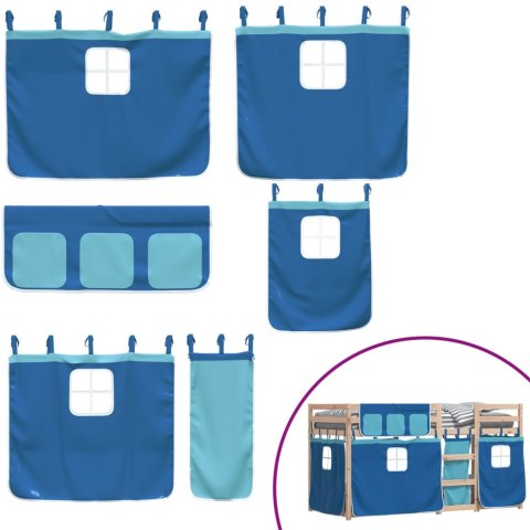 ŁÓŻKO PIĘTROWE Z ZASŁONKAMI NIEBIESKIE 90X200CM SOSNOWE