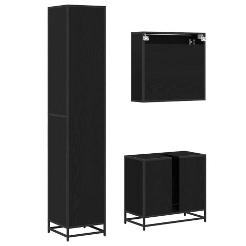 ZESTAW MEBLI ŁAZIENKOWYCH Z PÓŁKĄ Z DRZWIAMI 3 PCS CZARNY DĄB