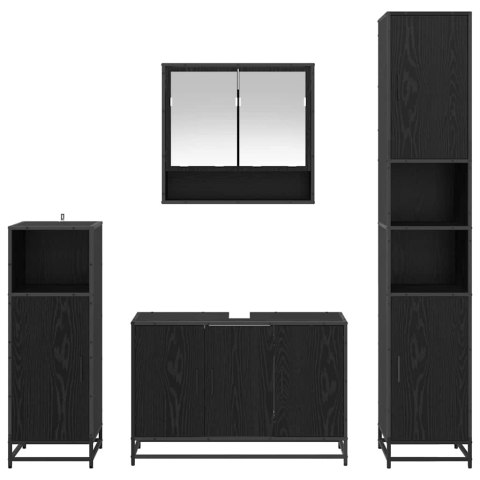 ZESTAW MEBLI ŁAZIENKOWYCH Z PÓŁKĄ Z DRZWIAMI 4 PCS CZARNY DĄB