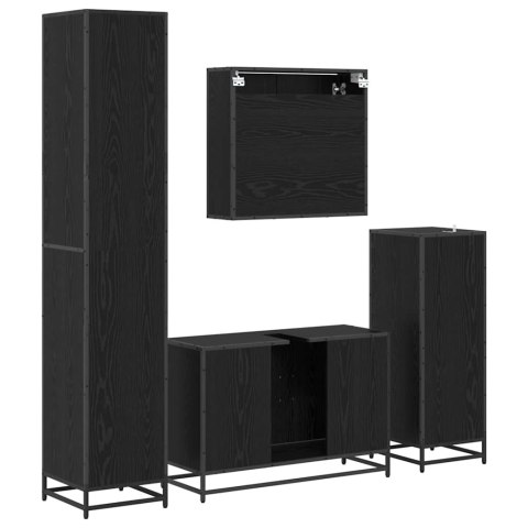 ZESTAW MEBLI ŁAZIENKOWYCH Z PÓŁKĄ Z DRZWIAMI 4 PCS CZARNY DĄB