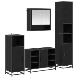 ZESTAW MEBLI ŁAZIENKOWYCH Z PÓŁKĄ Z DRZWIAMI 4 PCS CZARNY DĄB