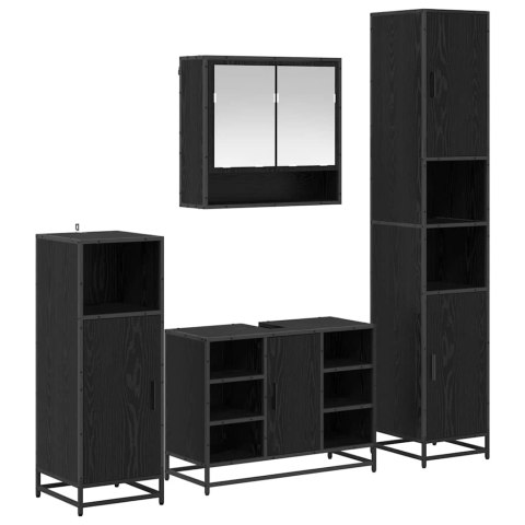 ZESTAW MEBLI ŁAZIENKOWYCH Z PÓŁKĄ Z DRZWIAMI 4 PCS CZARNY DĄB