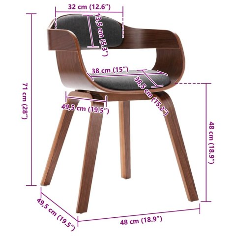 KRZESŁO STOŁOWE CIEMNOSZARE GIĘTE DREWNO I TKANINA