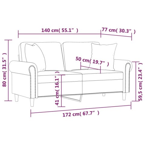 VidaXL 2-osobowa sofa z poduszkami, cappuccino, 140 cm, sztuczna skóra
