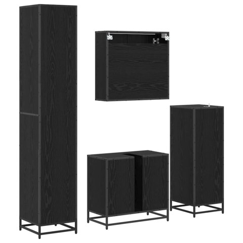 ZESTAW MEBLI ŁAZIENKOWYCH Z PÓŁKĄ Z DRZWIAMI 4 PCS CZARNY DĄB