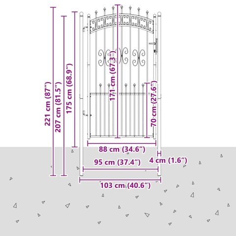 BRAMKA OGRODZENIOWA Z OSTRYM SZCZYTEM SZARY 103X175CM STAL
