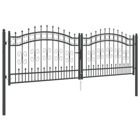 VidaXL Bramka ogrodzeniowa z ostrym szczytem Szary 305 x 100 cm Stal