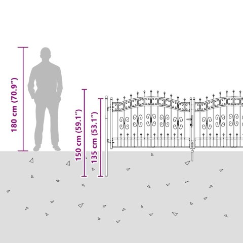 VidaXL Bramka ogrodzeniowa z ostrym szczytem Szary 305 x 100 cm Stal
