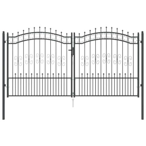 VidaXL Bramka ogrodzeniowa z ostrym szczytem Szary 305 x 150 cm Stal