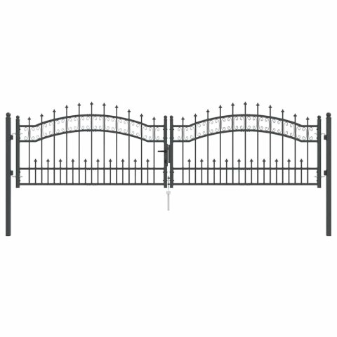VidaXL Bramka ogrodzeniowa z ostrym szczytem Szary 305 x 75 cm Stal