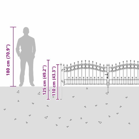 VidaXL Bramka ogrodzeniowa z ostrym szczytem Szary 305 x 75 cm Stal