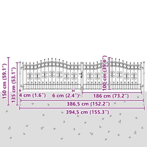 BRAMKA OGRODZENIOWA Z OSTRYM SZCZYTEM SZARY 404X100CM STAL