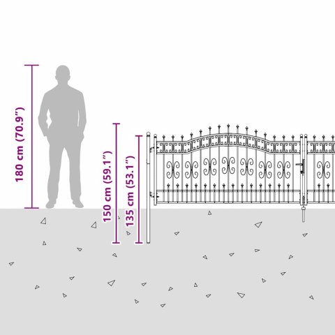 BRAMKA OGRODZENIOWA Z OSTRYM SZCZYTEM SZARY 404X100CM STAL