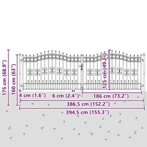 VidaXL Bramka ogrodzeniowa z ostrym szczytem Szary 404 x 125 cm Stal