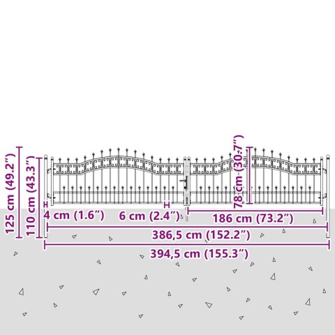 BRAMKA OGRODZENIOWA Z OSTRYM SZCZYTEM SZARY 404X75CM STAL