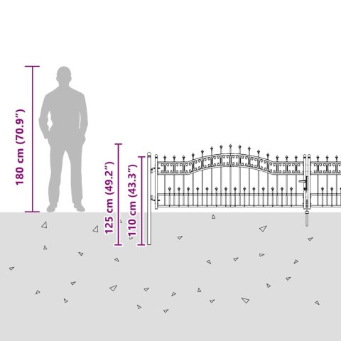 BRAMKA OGRODZENIOWA Z OSTRYM SZCZYTEM SZARY 404X75CM STAL