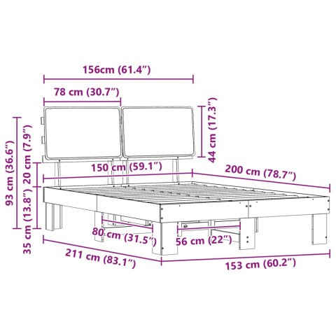 VidaXL Ramka łóżka z tapicerowanym wezgłowiem Ciemnoszary 150 x 200 cm
