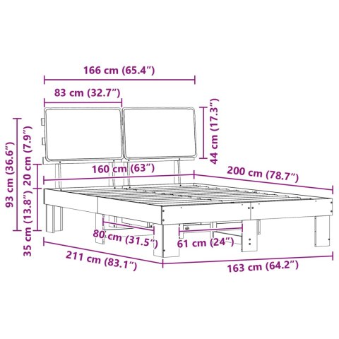 RAMKA ŁÓŻKA Z TAPICEROWANYM WEZGŁOWIEM CIEMNOSZARY 160X200CM