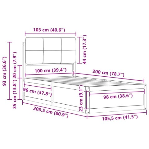 VidaXL Ramka łóżka z tapicerowanym wezgłowiem Czarny 100 x 200 cm