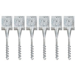 VidaXL Kołki gruntowe, 6 szt., srebrne, 14 x 14 x 58 cm, stal