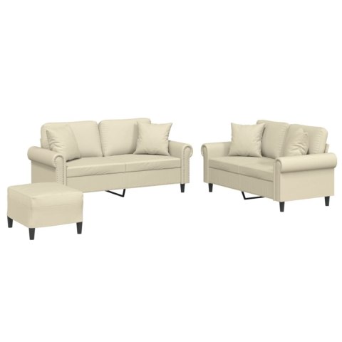 VidaXL 3-cz komplet wypoczynkowy z poduszkami, kremowy, sztuczna skóra