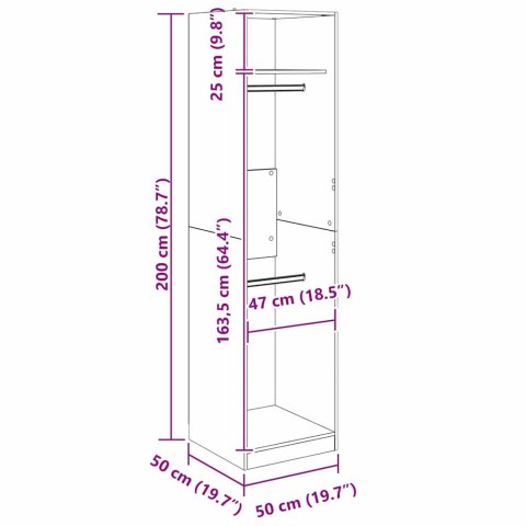 VidaXL Garderoba Czarny dąb 50 x 50 x 200 cm Materiał drewnopochodny