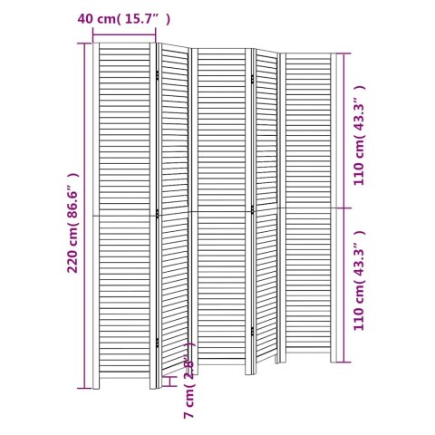 PARAWAN POKOJOWY 5-PANELOWY BIAŁY LITE DREWNO PAULOWNI
