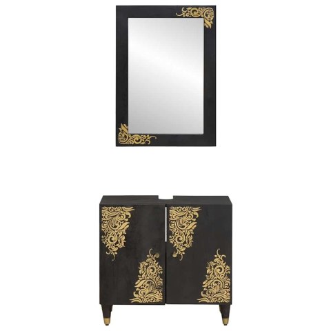 ZESTAW SZAFEK ŁAZIENKOWYCH 2 SZT. CZARNY DREWNO Z MANGO