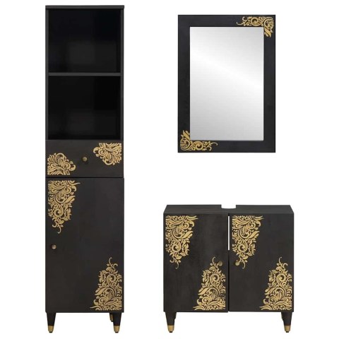 ZESTAW SZAFEK ŁAZIENKOWYCH 3 SZT. CZARNY DREWNO Z MANGO