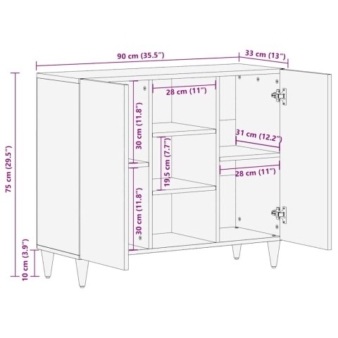 BUFET Z PÓŁKĄ Z DRZWIAMI CZARNY 90X33X75CM DREWNO Z MANGO