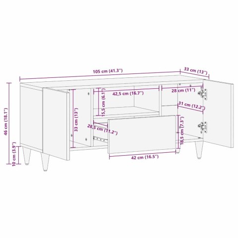 SZAFKA POD TELEWIZOR CZARNY 105X33X46CM DREWNO Z MANGO