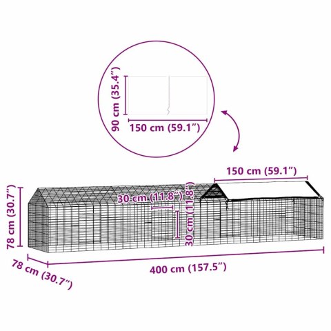 KLATKA DLA KRÓLIKA SREBRNY 400X78X78CM STAL GALWANIZOWANA