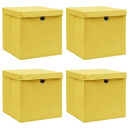 VidaXL Pudełka z pokrywami, 4 szt., żółte, 32x32x32 cm, tkanina
