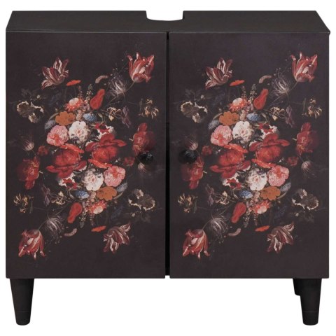 SZAFKA POD UMYWALKĘ UMYWALKOWA Z MOTYWEM KWIATÓW 62X33X58CM DREWNO Z MANGO