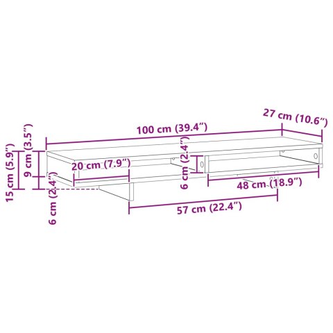 VidaXL Stojak na Monitor z półką Czarny 100 x 27 x 13 cm