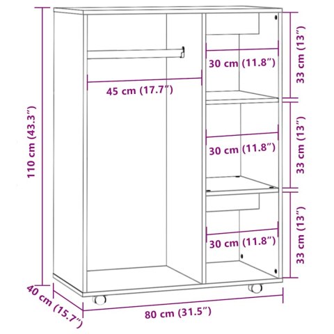VidaXL Szafa, przydymiony dąb, 80x40x110 cm, materiał drewnopochodny
