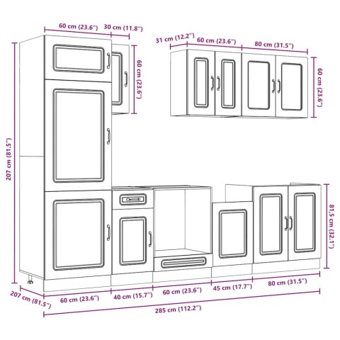 VidaXL Zestaw szafek kuchennych, Kalmar, 8-częściowy, przydymiony dąb