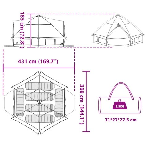 NAMIOT TEEPEE Z DACHEM ZIELONY I BIAŁY 490X410X210CM