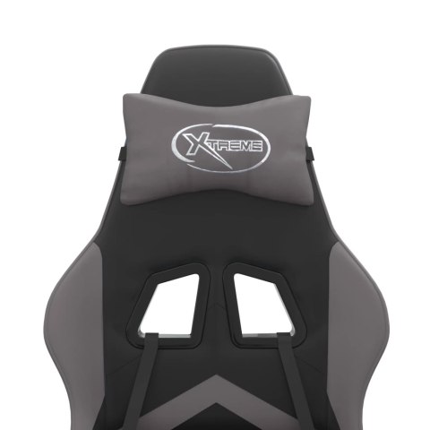 FOTEL GAMINGOWY Z PODNÓŻKIEM CZARNO-SZARY SZTUCZNA SKÓRA