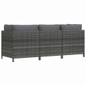 VidaXL 3-osobowa sofa ogrodowa z poduszkami, szara, polirattanowa