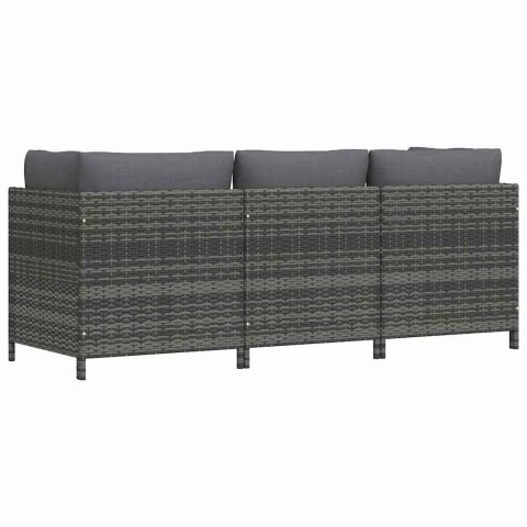 VidaXL 3-osobowa sofa ogrodowa z poduszkami, szara, polirattanowa