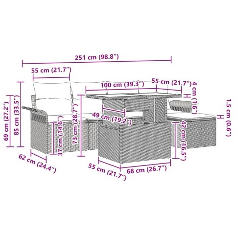 ZESTAW SOF NA OGRÓD Z PODUSZKĄ 6 SZT. BEŻOWY POLIRATTAN