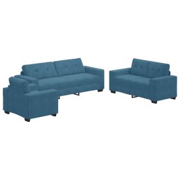 VidaXL Sofa 3 pcs Niebieski Tkanina lniana