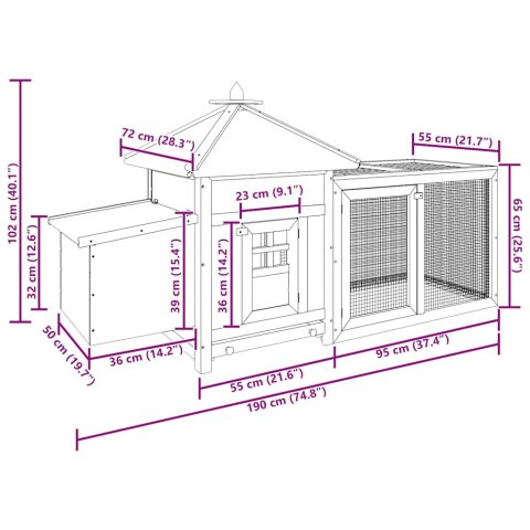 KLATKA DLA KURCZĄT Z GNIAZDEM CZERWONA 193X68X104CM JODŁA