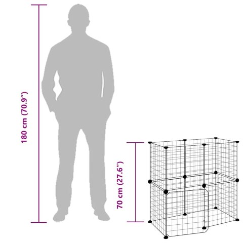 KLATKA DLA ZWIERZĄT Z BRAMKĄ 12 PANELI CZARNA 35X35CM STAL