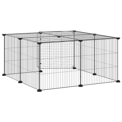 KLATKA DLA ZWIERZĄT Z BRAMKĄ 12 PANELI CZARNA 35X35CM STAL